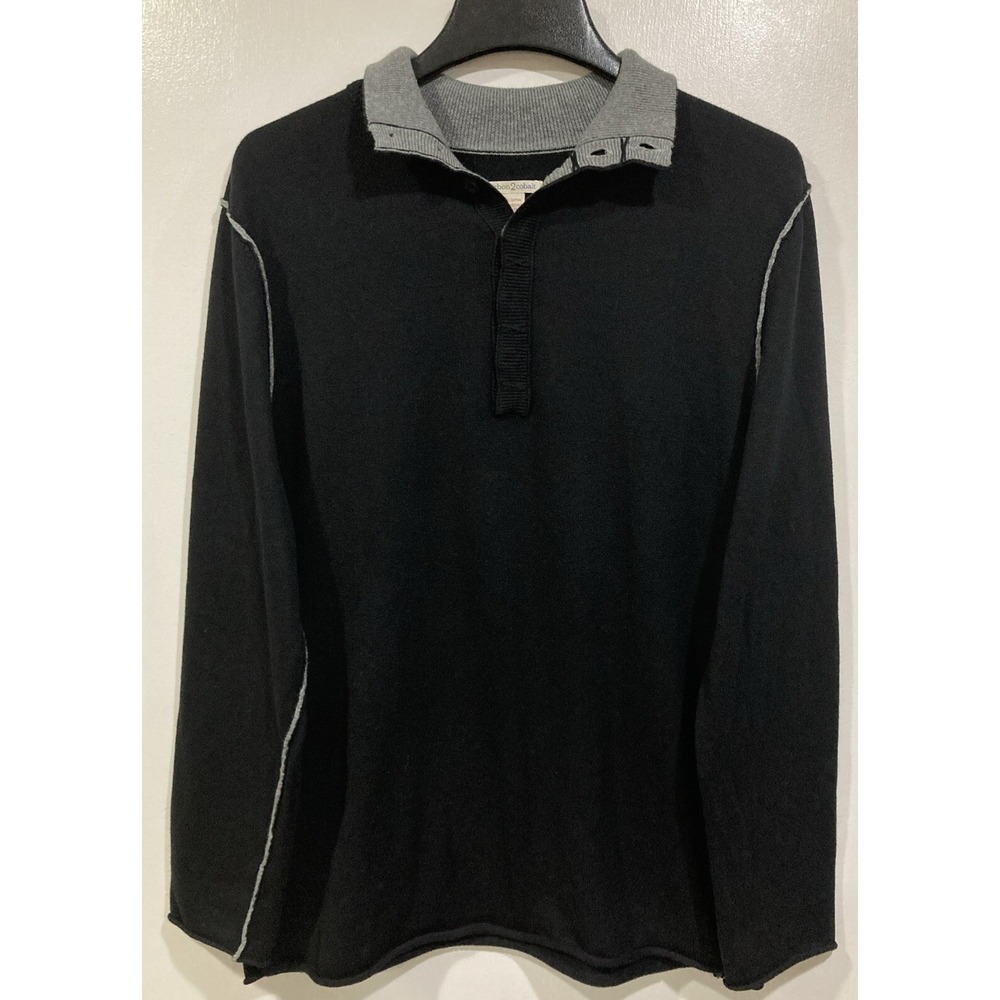 Carbon 2 Cobalt Sweater Mens Large Cotton/Cashmere Henley Black Modern Casual